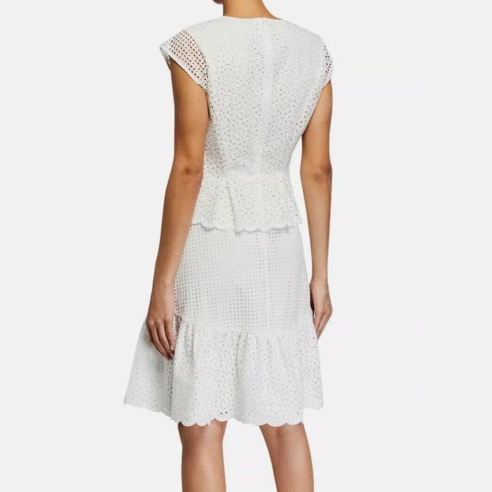NWT DIANE VON FURSTENBERG Sz8 ANNIKA TIERED EYELET MESH SHORT SLEEVE DRESS IVORY - Picture 2 of 10